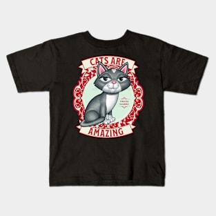 Kitty Cat with Cute Red Wreath with Cats are Amazing Kids T-Shirt